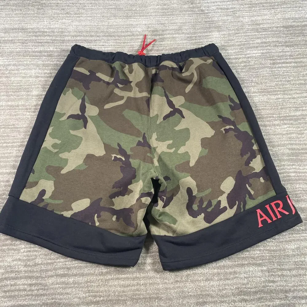 Jordan Shorts Mens Large Green Camo Fleece Sweat Nike Air Basketball Athletic
